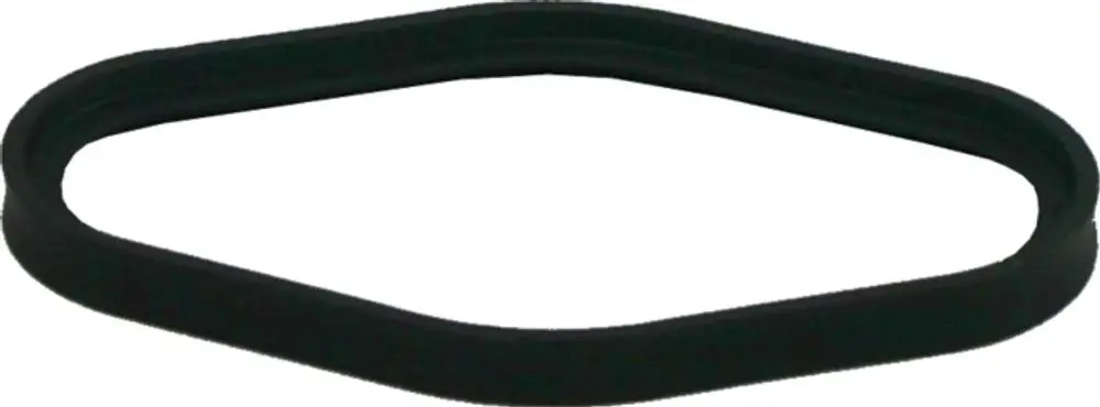 Schwarze Dichtung in ovaler Form, geeignet für Abgasrohre. Produkt von Wolf zur Verwendung in spezifischen technischen Anwendungen.